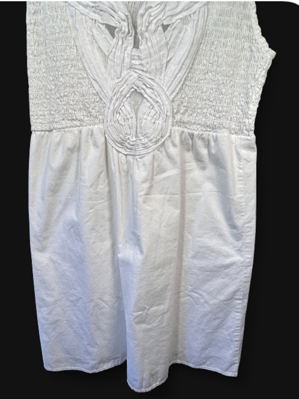 Calvin Klein White Cotton Smocked Sundress, empire waist, ribbon detailing, M - Picture 3 of 6